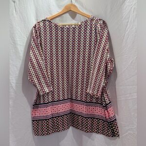 Jessica London Red Multi Geometric Boatneck Tunic